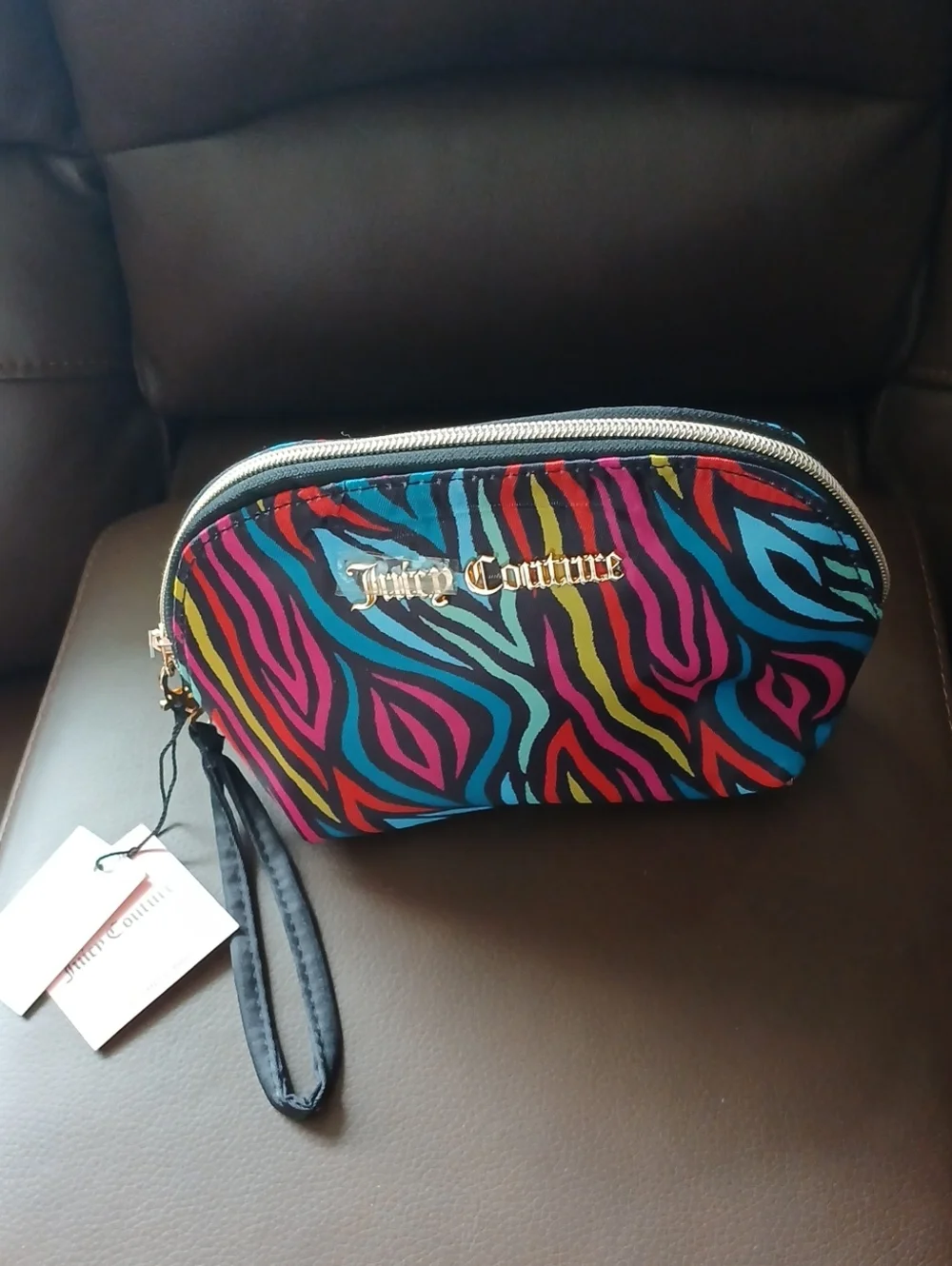 Juicy Couture Multicolor Zebra Stripe Wristlet with Gold Logo